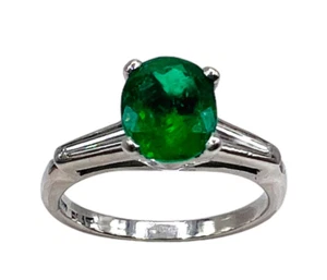1.50ct Natural Green Emerald Diamond Platinum Oval Cut Engagement Wedding Ring - Picture 1 of 20