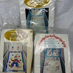 3 kits de babera vintage de punto de cruz Tobin raggedy Ann & Andy, payasos, cuadrados de animales - Imagen 1 de 7