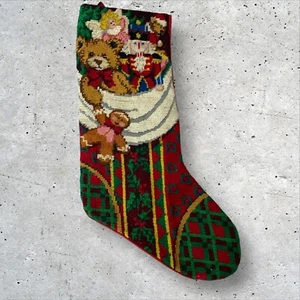 Needlepoint Christmas Hanging Stocking Toys Holly 17" - Picture 1 of 6