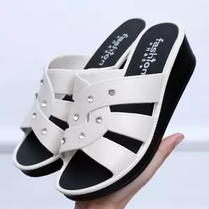 Women's High-heeled Slippers Summer Thick Soles Non-slip Soft Wedge Slippers - Picture 1 of 11