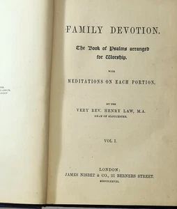 Family Devotion Book of Psalms Arranged for Worship Rev Henry Law Vol 1 1878 - Picture 1 of 11