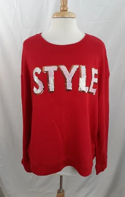 INC NEW Women's Red Style Sequin French Terry Sweatshirt Top Sz XXL Lounge NWT - Image 1 of 4