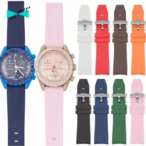 Cinturino per swatch omega in gomma nero verde blu rosa orologio 20mm ansa curva - Foto 1 di 12