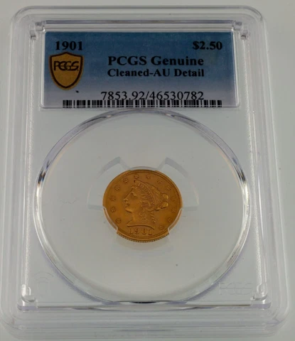 1901 Gold Liberty $2.50 Quarter Eagle Graded by PCGS as AU Details Cover