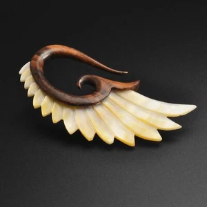 Sono Wood & MOP Angel Wing | Lobe Gauges Ear Stretchers - Picture 1 of 4