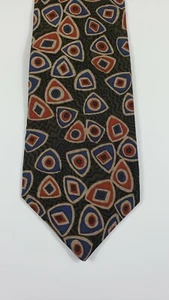 LESJA Silk Necktie Handmade Olive Green With  Multicolor Pattern - Picture 1 of 6