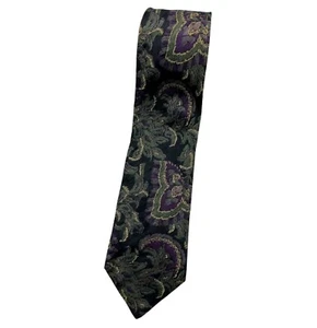LANVIN Men's 100% Silk Necktie LUXURY Tie Black Paisley W:3.4" EUC - Picture 1 of 3