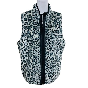 Ruby Rd Leopard Faux Fur Reversible Vest Sz L Black Puffer Animal Print Quilted - Picture 1 of 10