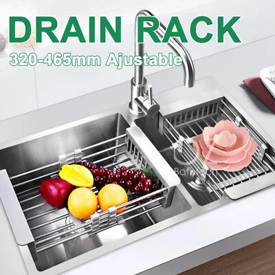 Stainless steel Dish Drainer Above Sink Tray Drying Rack Flexible Brushed Silver - image 1 of 4