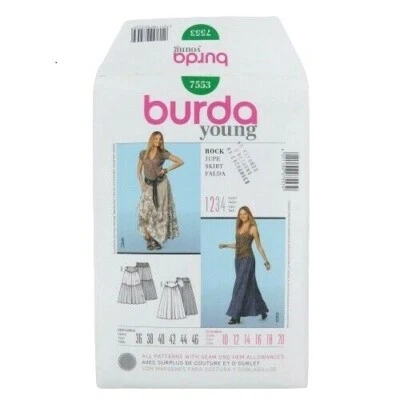 Burda Style Young 7553 Skirt Sewing Pattern Size 10-20 UNCUT Fitted Tiered Long - Image 1 of 4