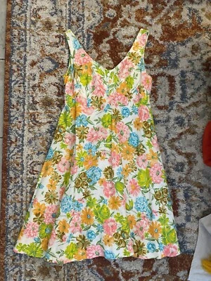Vintage 60s Sun Dress Canvas Floral Metal Zipper  - Image 1 of 4