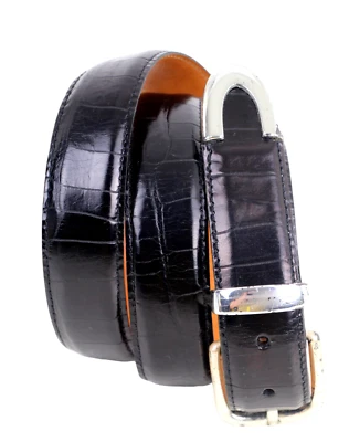 Martin Dingman BLACK ALLIGATOR CALFSKIN 1 1/8"Wd CASUAL DRESS BELT Sz 38/95 (G87 - Image 1 of 4