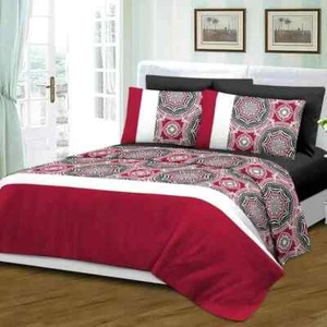 Royal Bamboo Duvet Cover 6 pc Set Red and White Print - Picture 1 of 6