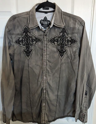 Camisa ROAR Griffith Abotonada Hombre Talla M Verde Bordada Teñida Country Foto 1 de 4