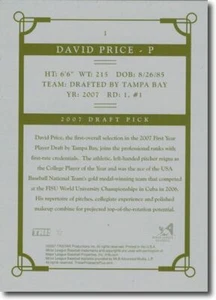 2007 DAVID PRICE TriStar Rookie Press Plate BACK RC Mint 1/1 - Picture 1 of 1