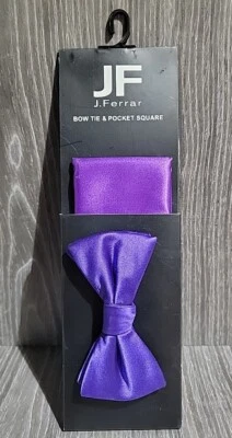 J. Ferrar Solid Purple Bow Tie and Solid Purple Pocket Square - Unopened NEW NIB - Image 1 of 4