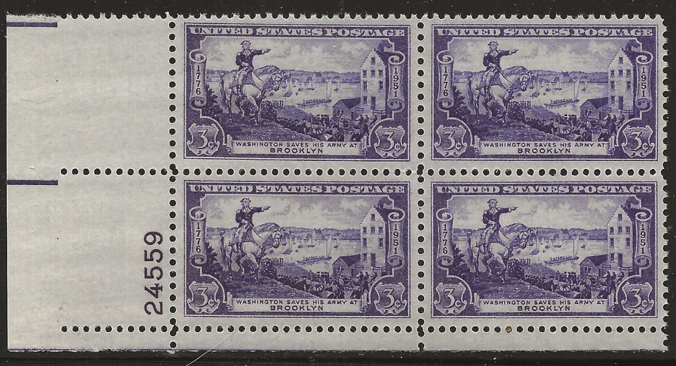 US Scott #1003, Plate Block #24559 1951 Brooklyn 3c FVF MNH Lower Left - Image 1 of 1