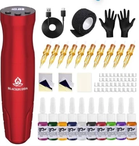 Kit de pistola de tatuaje inalámbrica máquina de pluma giratoria completa con aguja de tinta de fuente de alimentación - Imagen 1 de 3