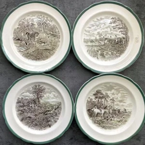 RAR! Braun Transfer 4 Stück Vintage Spode J.F. Herring The Hunt Speiseteller England - Bild 1 von 11