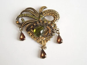 Vintage Brosche Anhänger Strasssteine Bronzefarbe 12,4 g/6,1 x 4,6 cm - Bild 1 von 4