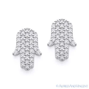 Pendientes de tachuelas dije de cristal de la suerte de cristal de la suerte Hamsa de mano en plata esterlina 0,925 - Imagen 1 de 1