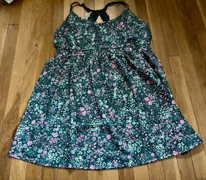 18/20 Lane Bryant Cacique Racer Back Cotton Chemise Sleep Gown Green Pink Flower - Picture 1 of 7