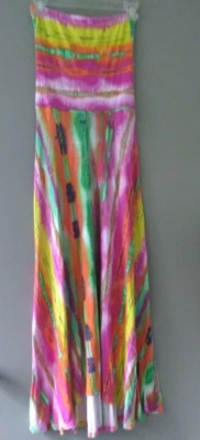 Felicity Coco Strapless XS Neon Maxi Sun Dress Twisted Cutouts Tie Dye Tube - Image 1 of 4