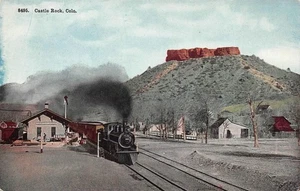 Castle Rock Colorado Railroad Depot Zug Douglas County um 1910 Vintage Postkarte - Bild 1 von 1