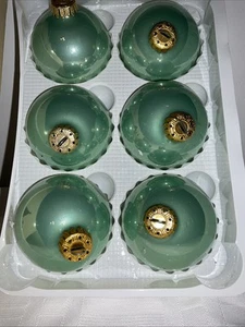 Vtg Christmas By Krebs Glass Ornaments MINT GREEN set 6 Hard To Find - Picture 1 of 12