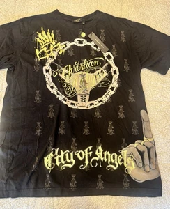 ⚜️ RARA NUEVA CON ETIQUETAS Christian Audigier Hombres Camiseta Gráfica Rueda Cadena Talla 2XL Ed Hardy - Imagen 1 de 10