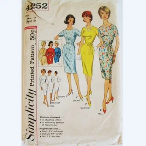 UNCUT 1962 Size: 14, Simplicity Sewing Pattern 1 Piece Dress Proportioned Sizes - Picture 1 of 4
