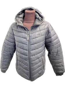 Hollister Puffer Jacket Grey Hooded Recycled Fill Size S T2182 LT571 - Picture 1 of 7