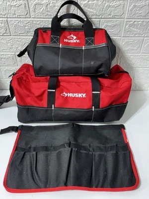 LOT OF 3 - HUSKY Red Black 3 Bag Tool Storage Duffle, Tool Bag, Bucket Bag Combo - Image 1 of 4