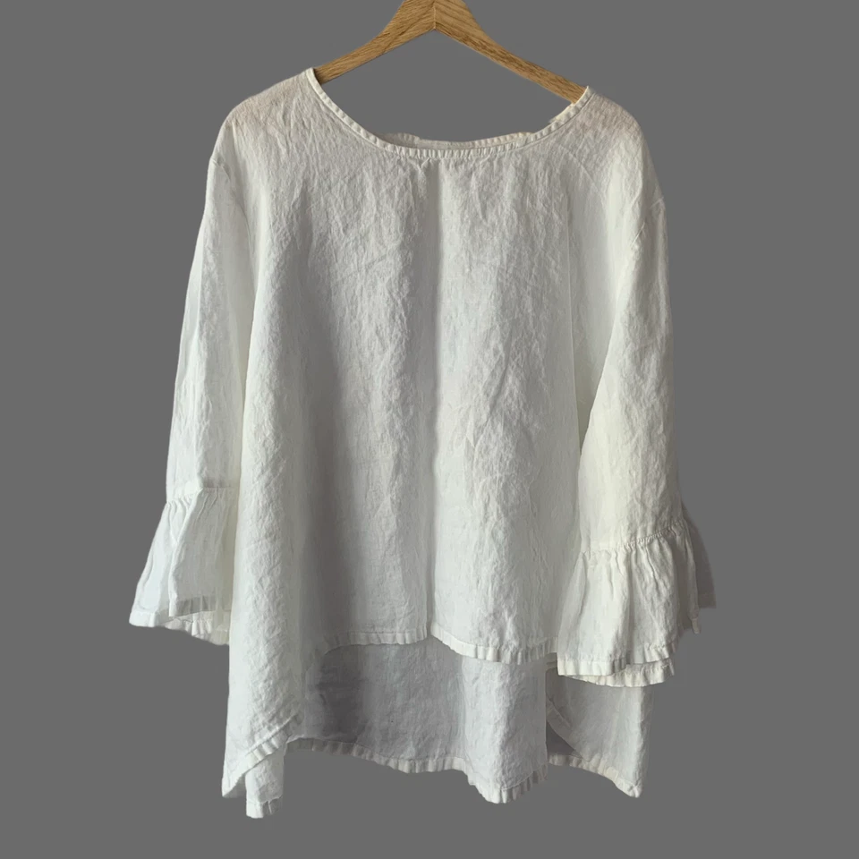 Túnica Bryn Walker Fran Top Feminina 3X Branca 100% Linho Lagenlook Minimalista - Imagem 1 de 4