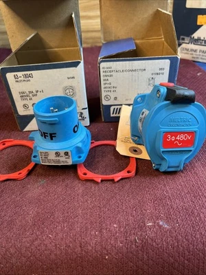 63-18043 MELTRIC PLUG & 63-14043 RECEPTACLE 20S 480V TYPE 4X  NEW - Image 1 of 4