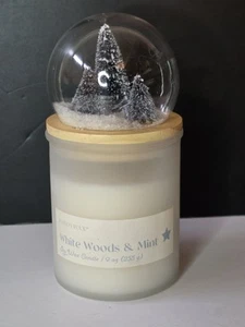 Paddywax Snow Globe Candle White Woods & Mint 9oz Winter Tree Jar Lid Scene HTF - Picture 1 of 4