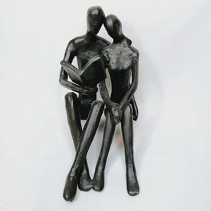 Romantic Reading Couple Cast Iron Metal Statue Bookend Home Office Decor - Picture 1 of 10