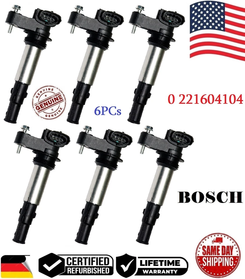 ✅GENUINE BOSCH x6 Ignition Coils For 04-09 GM Cadillac Buick 3.6L V6 #0221604104 - Image 1 of 1