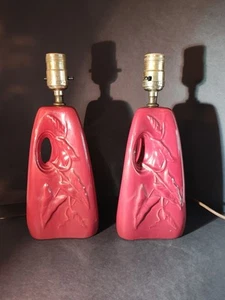 VINTAGE CRANBERRY MID CENTURY PAIR LAMPS 1950's - Picture 1 of 5