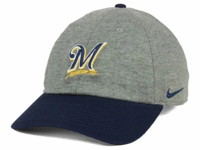 Milwaukee Brewers Nike MLB 2 Tone Heather Cap Hat Adjustable Strapback Heritage - Image 1 of 4