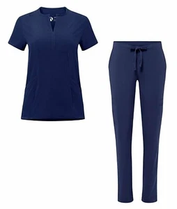Adar Scrub Set for Women - Bib Front Smock Scrub Top & Skinny Cargo Scrub Pants - Picture 1 of 28