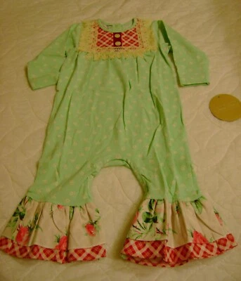 Peaches N Cream Peppermint Rose Outfit Romper Size 18m 18 Christmas NEW Boutique - Image 1 of 4
