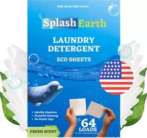 Laundry Detergent Sheets Made in USA 64 Loads, Fresh Scent Eco-Friendly Washer S - Picture 1 of 1