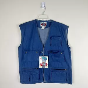 Vintage Protest Blues Vest Large Denim Multi-Pocket Cargo Fishing Hiking Camping - Picture 1 of 10