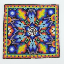 Jose Parra Lopez Cuadro Chaquira Huichol Beads Work Mandala Geometric 20x20 cms