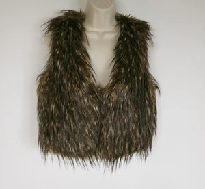 Rezrekshn by Esther Chen Vest Womens Small Brown Faux Fur V Neck Lined - Picture 1 of 11