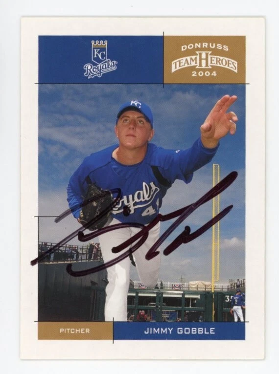 SIGNED BASEBALL CARD AUTO KANSAS CITY ROYALS 2004 DONRUSS TH JIMMY GOBBLE #196 - Image 1 of 1