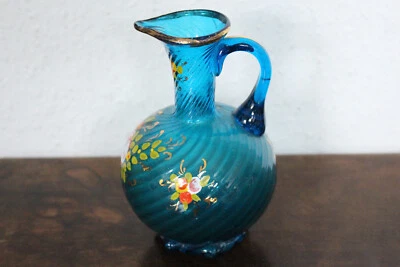 DEKORATIVE ALTE BEMALTE GLASVASE HENKELVASE ANTIK #10713 - Bild 1 von 4