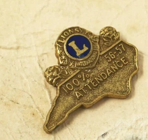 Vintage Lions 100% 56-57 Attendance International Club 3/4" Pin - Picture 1 of 2