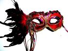 BURLESQUE MASQUERADE HEN PARTY LADIES PINK / CERISE FEATHER GOLD SEQUIN EYE MASK